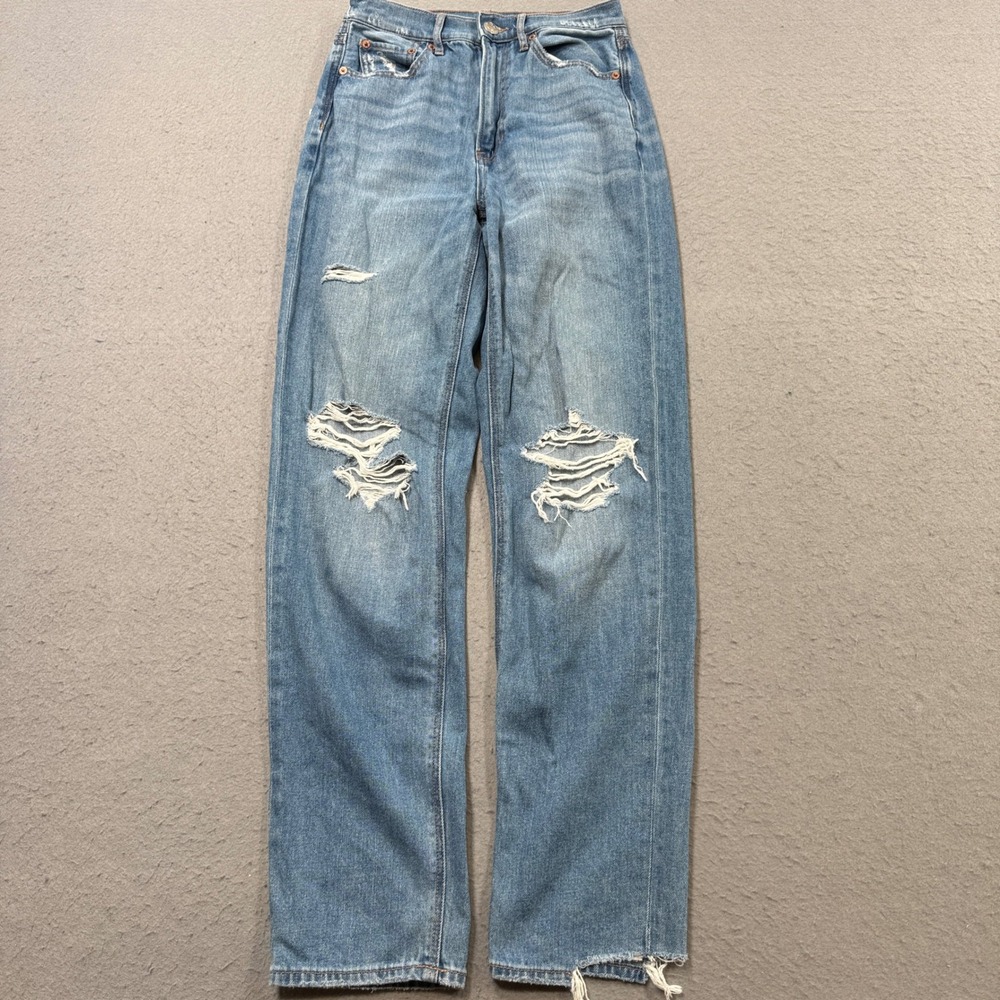 American Eagle Jeans Women's 0 Blue Denim Light Wash High Rise Distressed Ripped